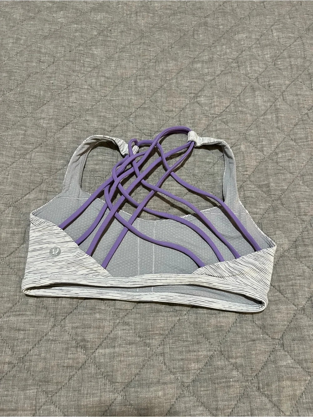 lululemon athletica Light Gray Sports Bra with Purple Strappy Back
